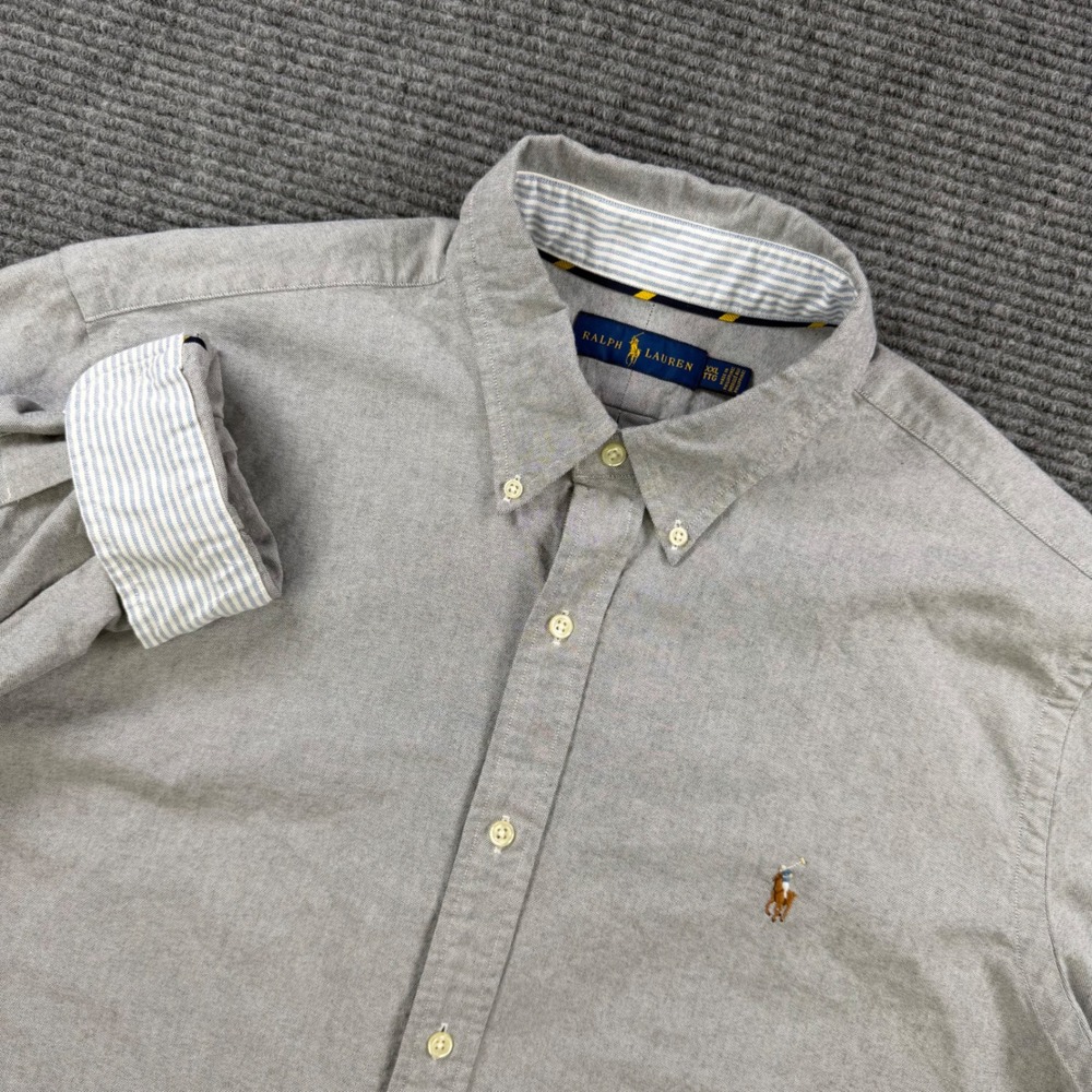 Ralph Lauren Grey Oxford Button Down Shirt Mens XXL Long Sleeve Pony Logo Cotton